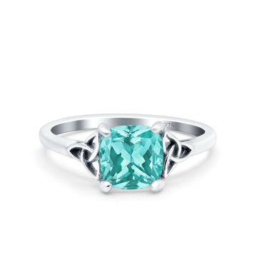 Celtic Art Deco Wedding Bridal Ring Round Simulated Paraiba Tourmaline CZ 925 Sterling Silver